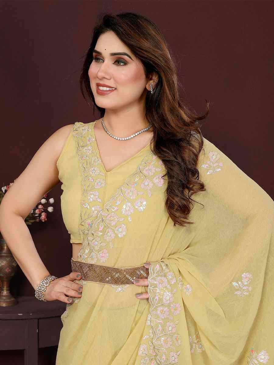 Yellow Georgette Embroidery Bridal Festival Wedding Traditional Fancy Heavy Border Sarees