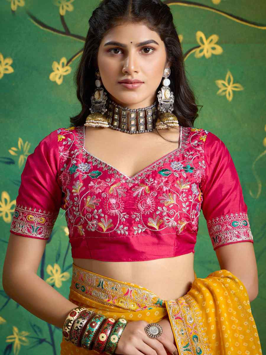 Yellow Georgette Embroidery Bridal Reception Festival Wedding Fancy Heavy Border Saree