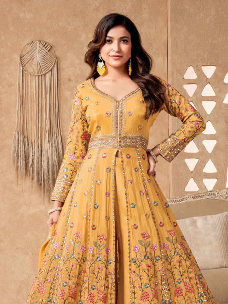 Yellow Georgette Embroidery Party Wedding Festival Casual Ready Lawn Salwar Kameez