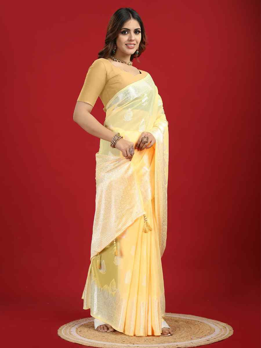 Yellow Georgette Handwoven Festival Wedding Classic Style Saree