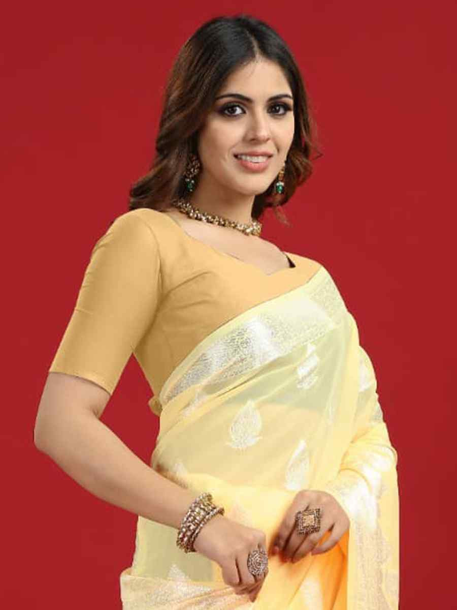 Yellow Georgette Handwoven Festival Wedding Classic Style Saree