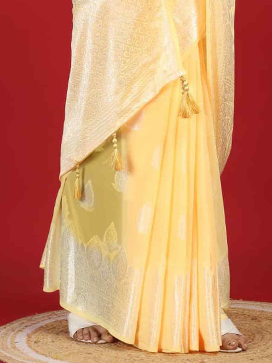 Yellow Georgette Handwoven Festival Wedding Classic Style Saree