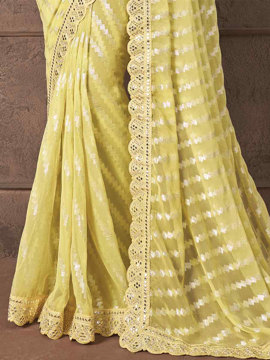 Yellow Georgette Handwoven Party Festival Classic Style Saree