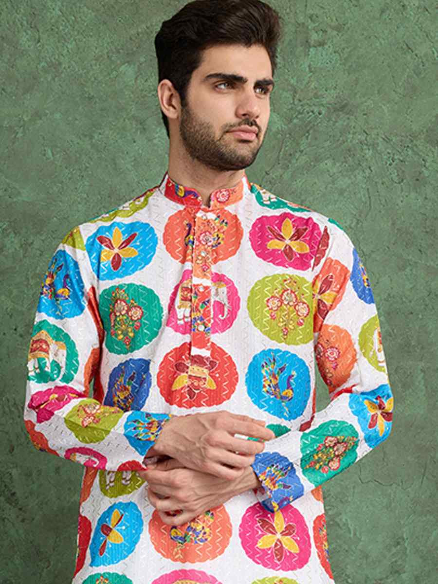 Yellow Georgette Printed Festival Party Kurta