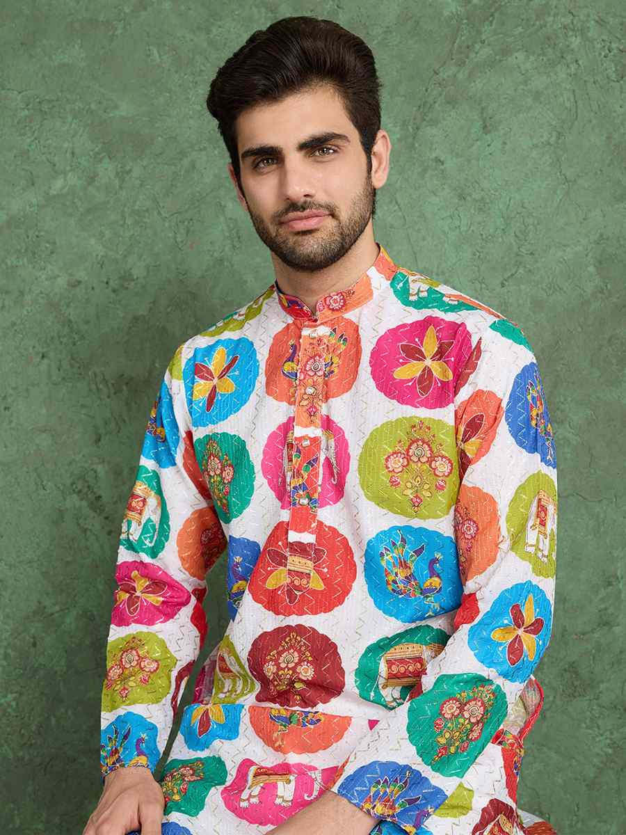 Yellow Georgette Printed Festival Party Kurta