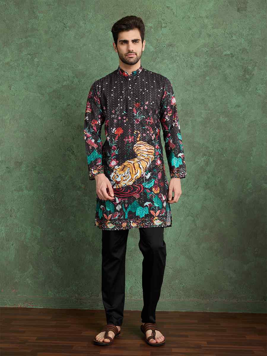 Yellow Georgette Printed Festival Party Kurta