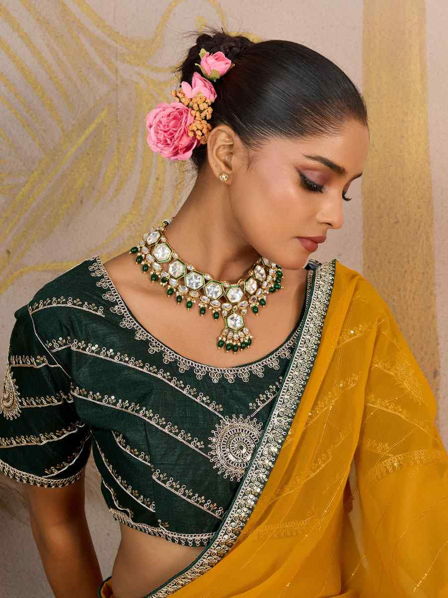 Yellow Georgette Sequins Embroidery Party Reception Festival Wedding Fancy Classic Style Sarees