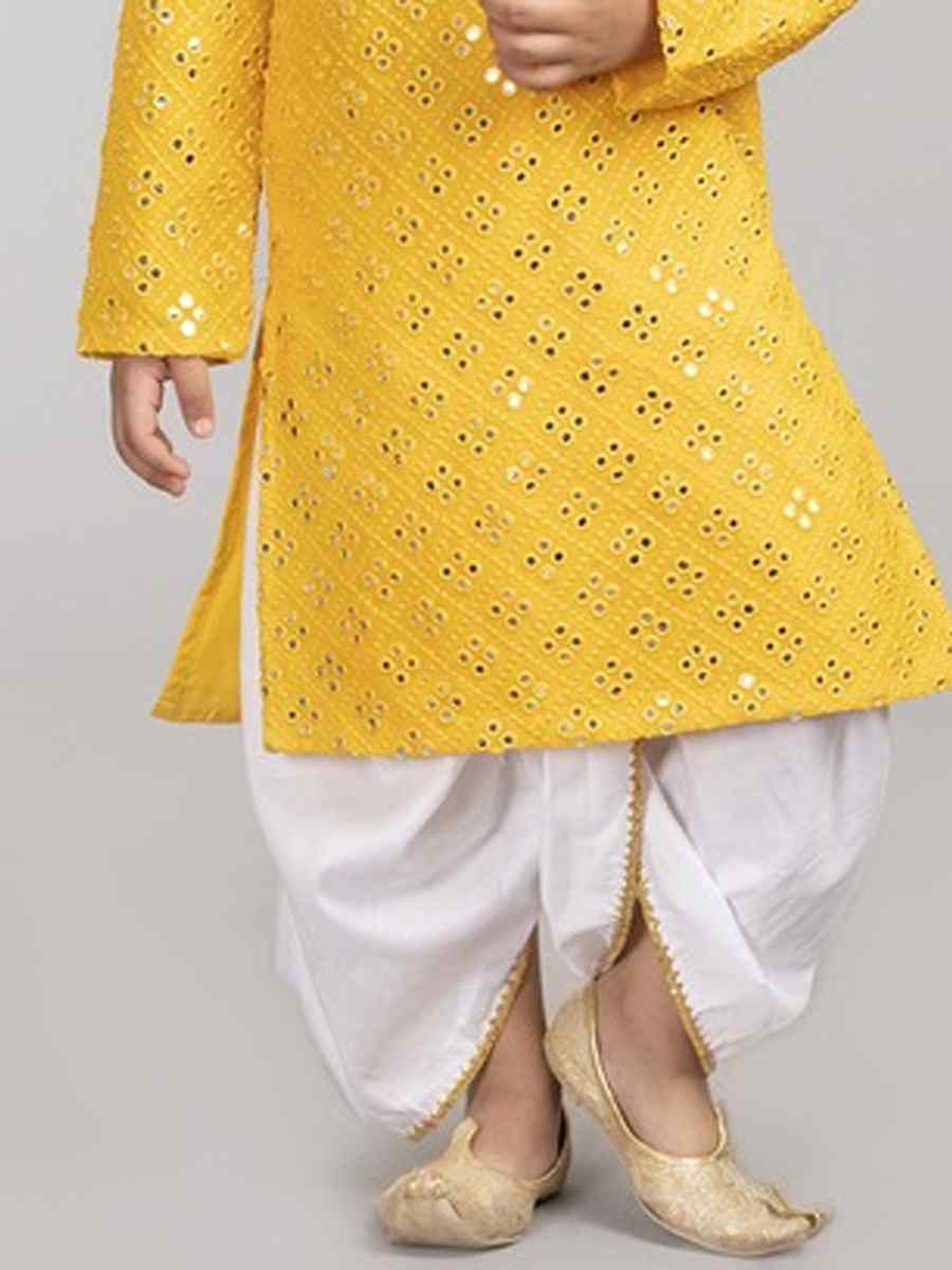 Yellow Georgette Sequins Festival Traditional Kurta Pyjama Boys Wear