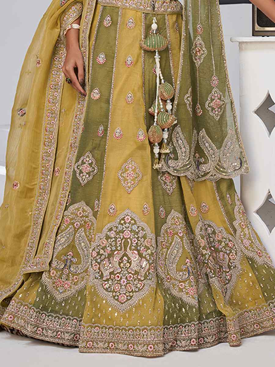Yellow Georgette Tissue Embroidered Wedding Reception Festival Heavy Border Lehenga Choli