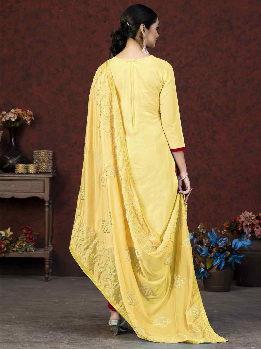 Yellow Glass Cotton Embroidered Casual Festival Pant Salwar Kameez