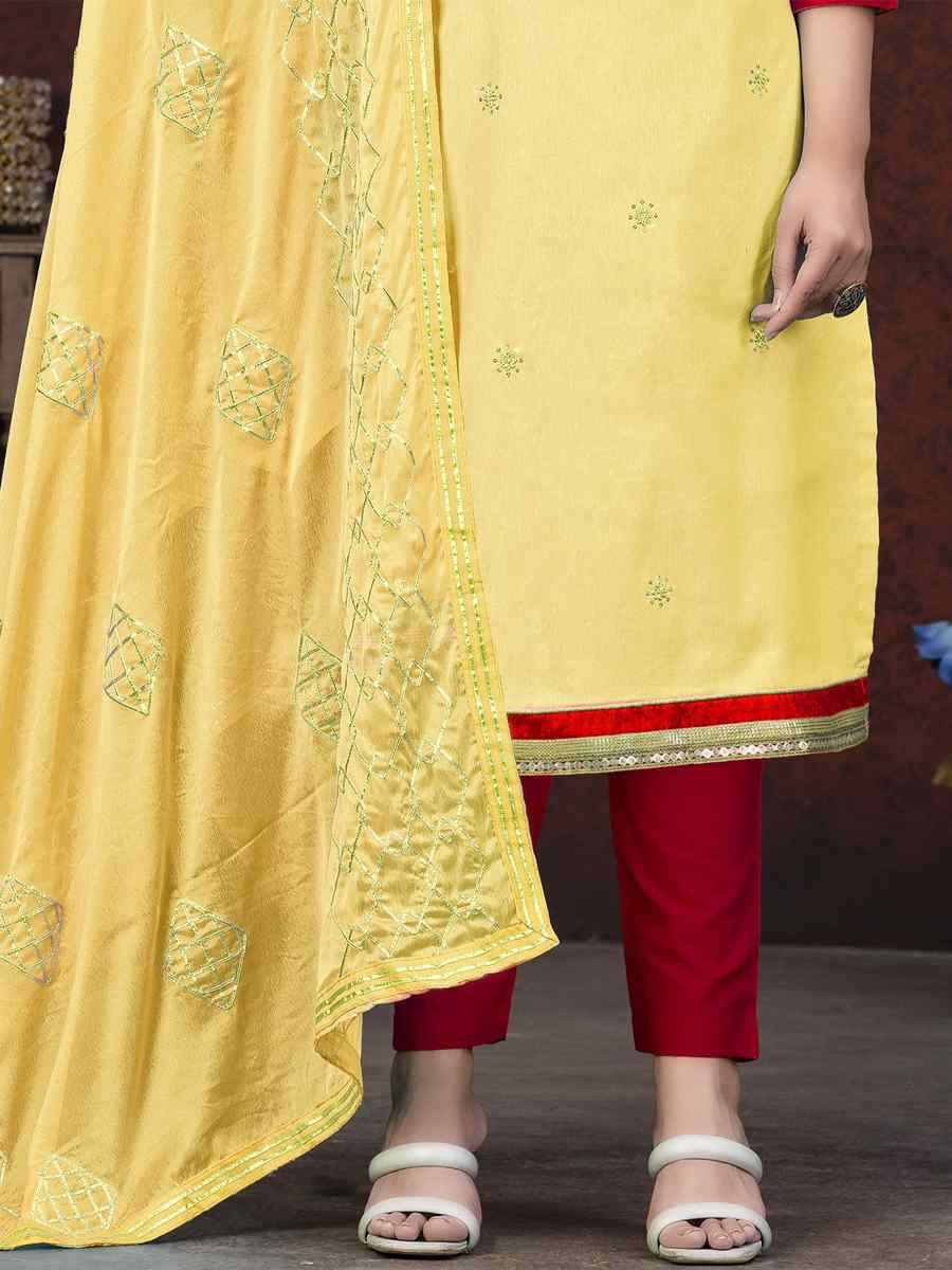 Yellow Glass Cotton Embroidered Casual Festival Pant Salwar Kameez