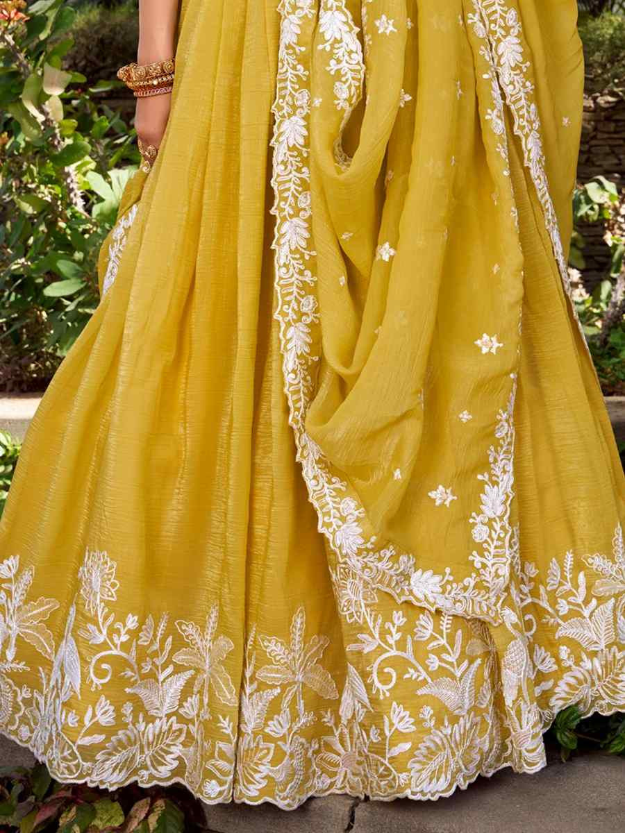 Yellow Gold Crush Embroidered Festival Wedding Circular Lehenga Choli
