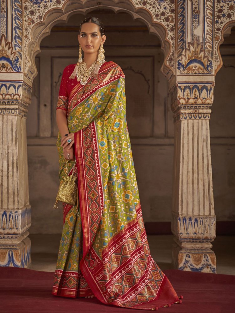 Yellow Green Patola Silk Printed Festival Saree