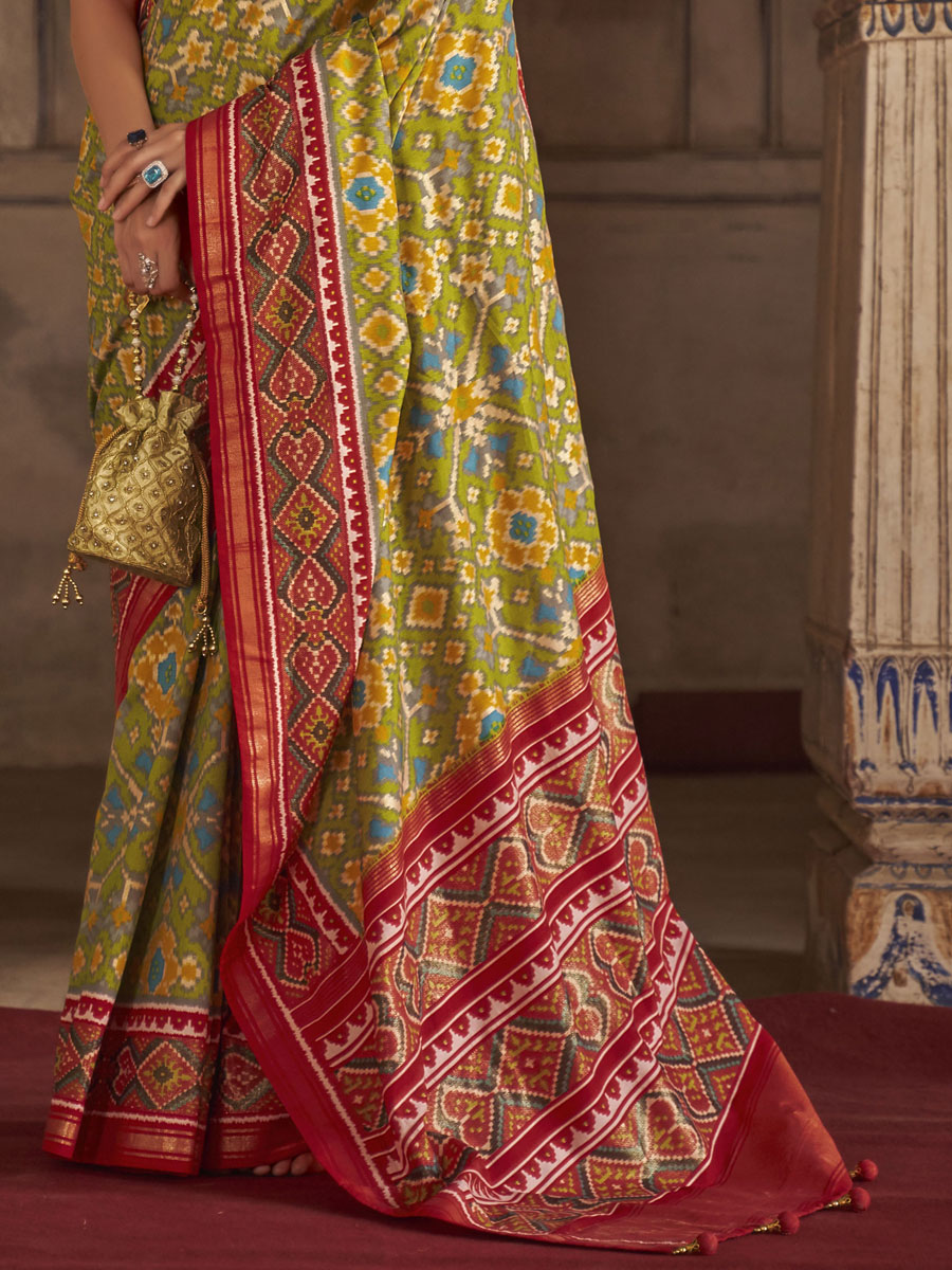 Yellow Green Patola Silk Printed Festival Saree