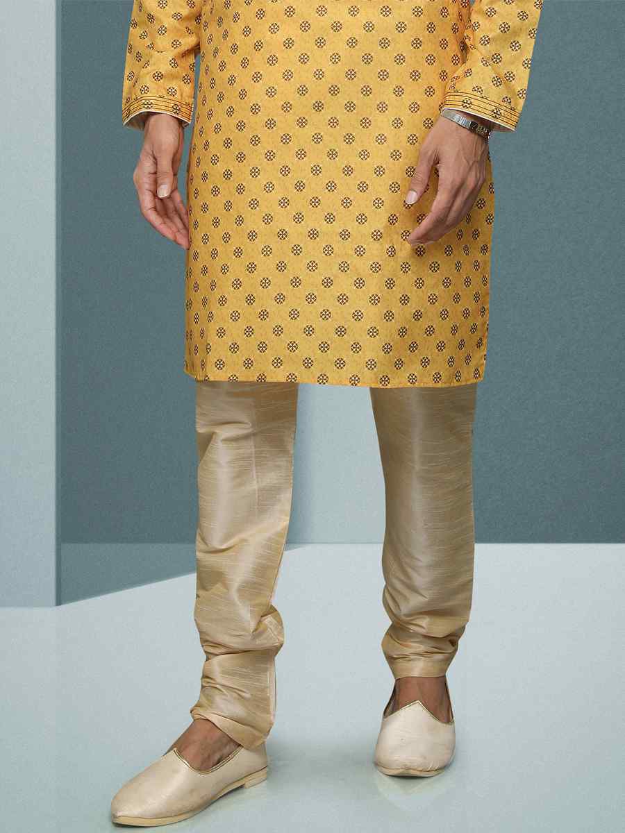 Yellow Hand Loomed In Rich Yarns Of Cotton Printed Festival Kurta