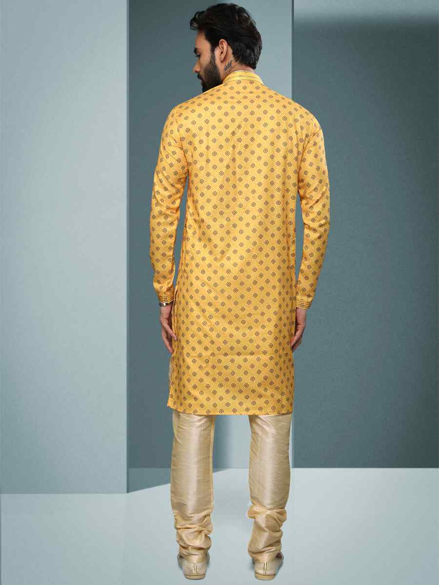 Yellow Hand Loomed In Rich Yarns Of Cotton Printed Festival Kurta