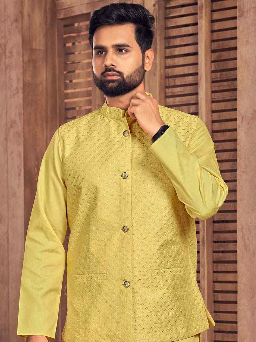 Yellow Heavy Banglori Silk Embroidered Festival Party Kurta