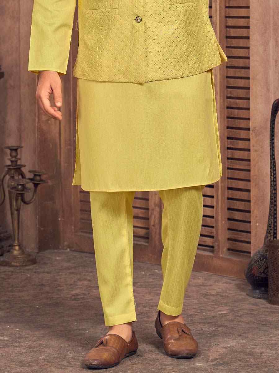 Yellow Heavy Banglori Silk Embroidered Festival Party Kurta