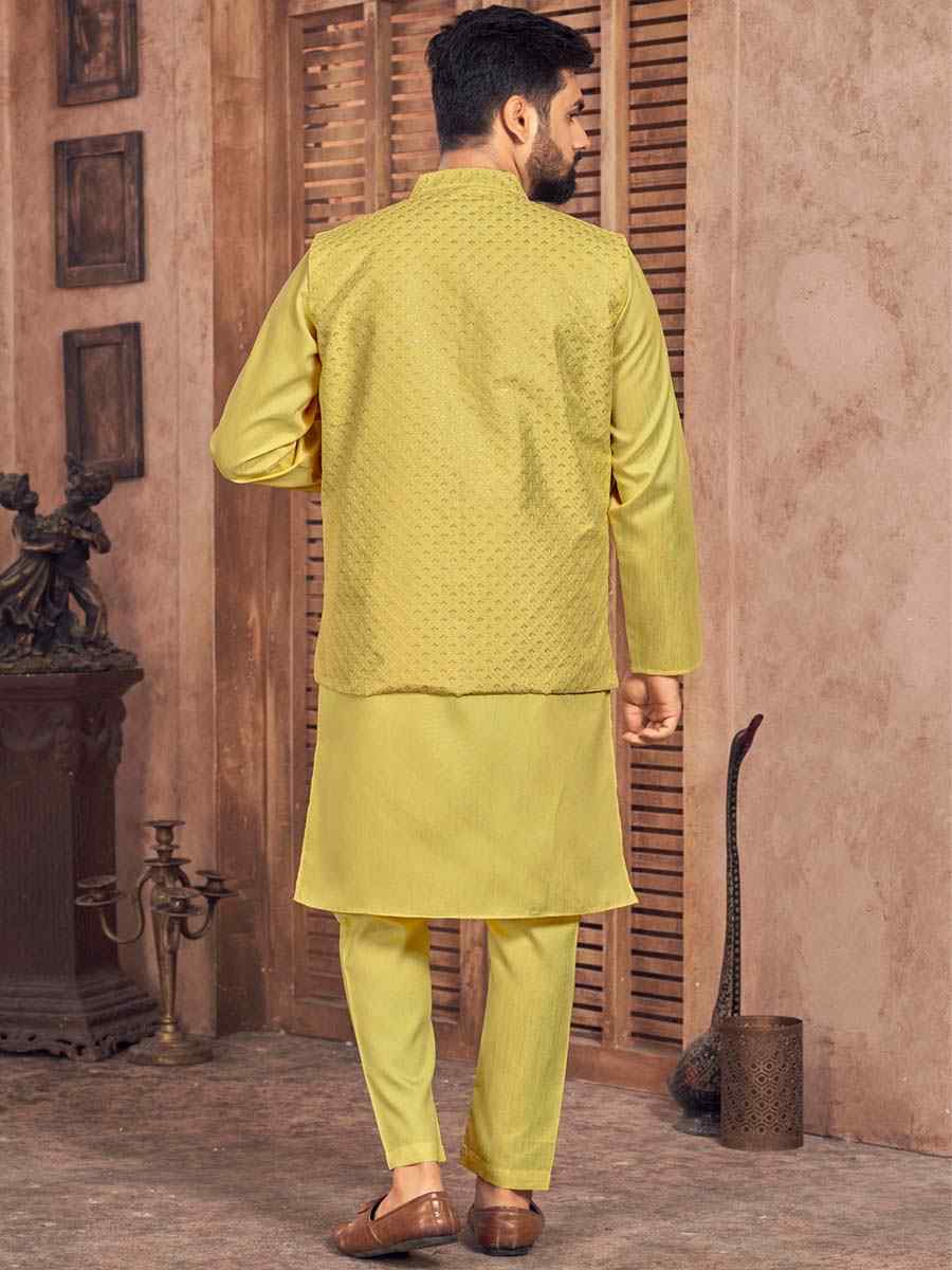 Yellow Heavy Banglori Silk Embroidered Festival Party Kurta