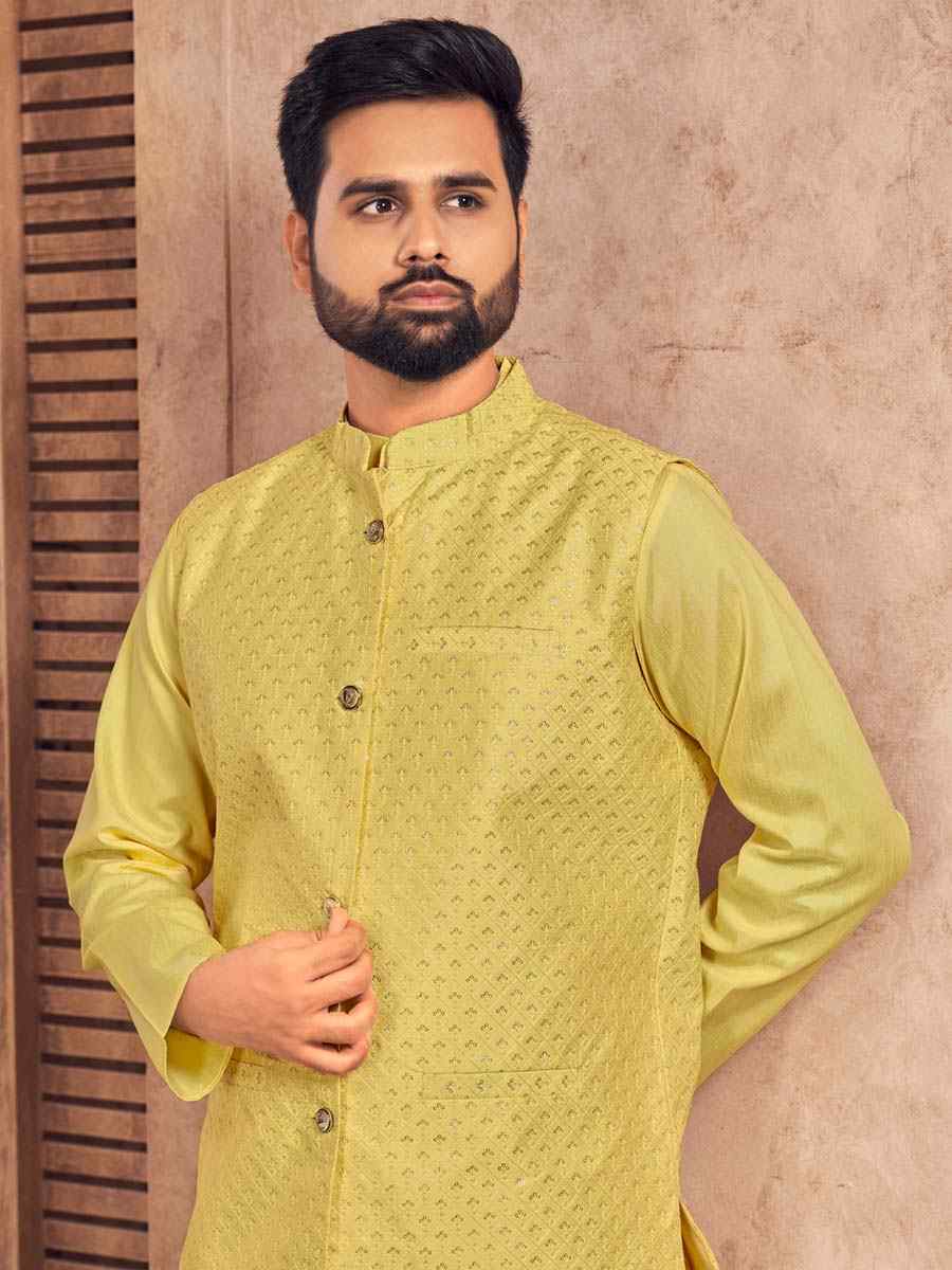 Yellow Heavy Banglori Silk Embroidered Festival Party Kurta