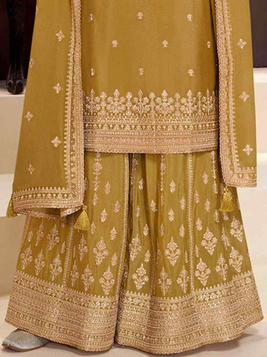 Yellow Heavy Chinon Embroidered Festival Wedding Palazzo Pant Salwar Kameez