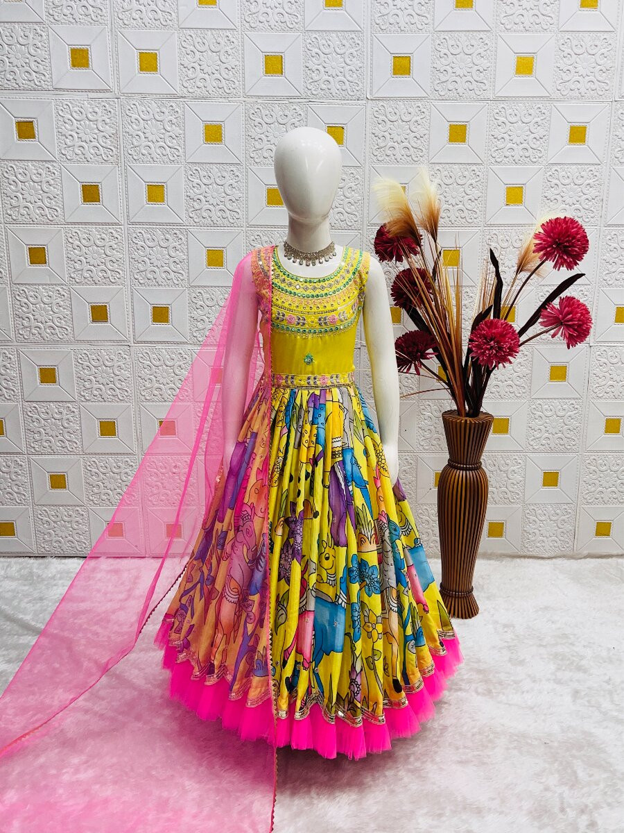 Yellow Heavy Chinon Printed Embroidered Sequins Ethnic Casual Festival Party Wedding Gown
