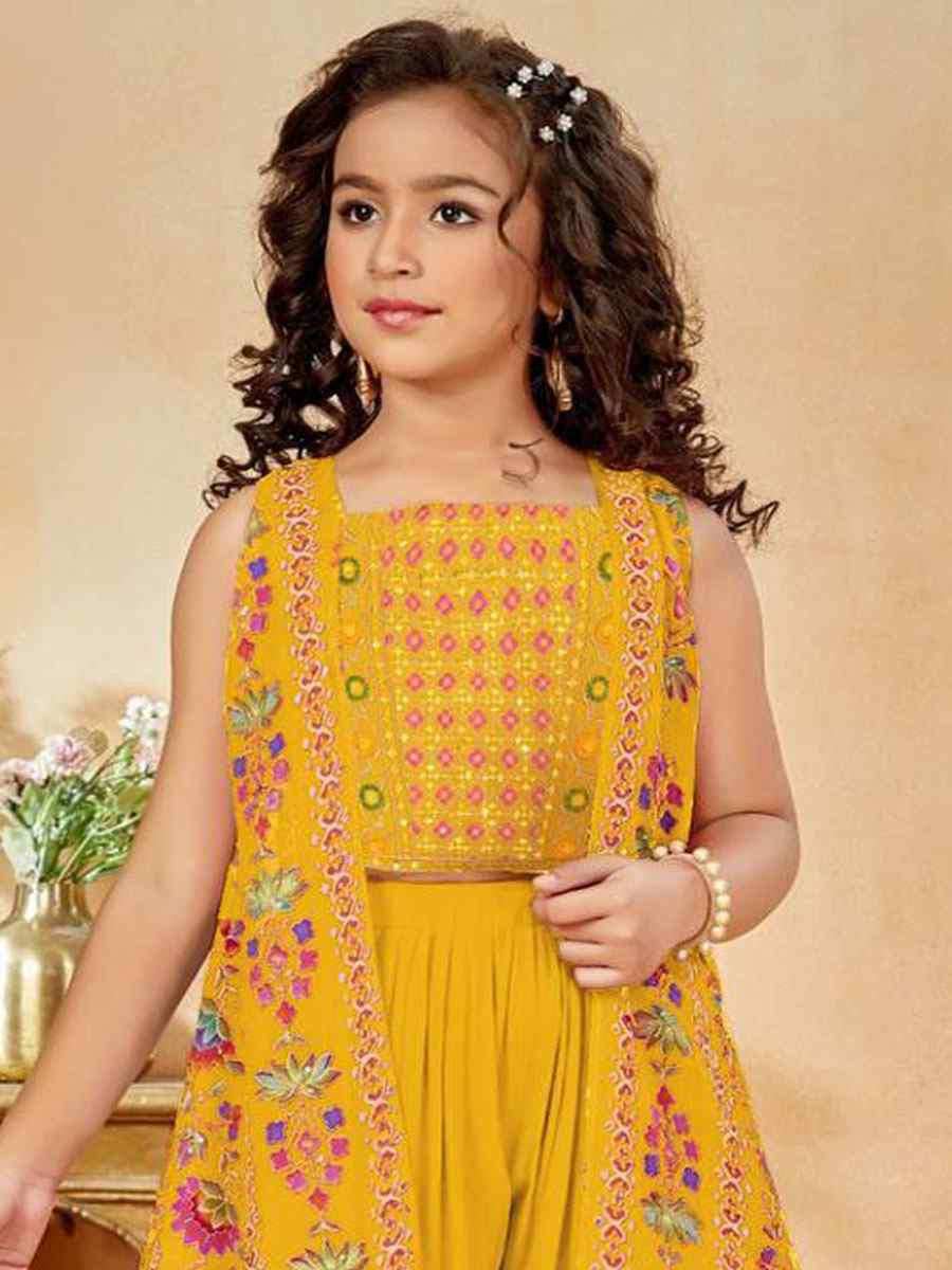 Yellow Heavy Crepe Embroidered Wedding Festival Salwars Girls Wear