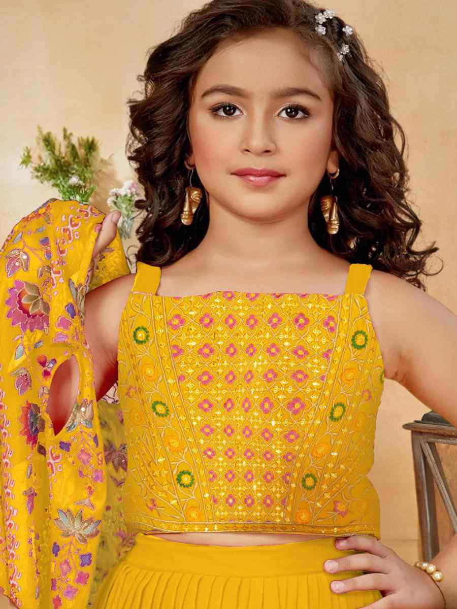 Yellow Heavy Crepe Embroidered Wedding Festival Salwars Girls Wear