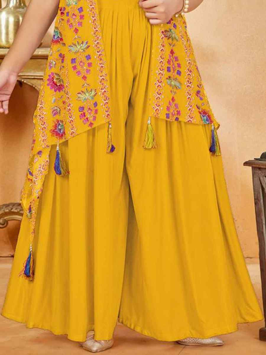Yellow Heavy Crepe Embroidered Wedding Festival Salwars Girls Wear