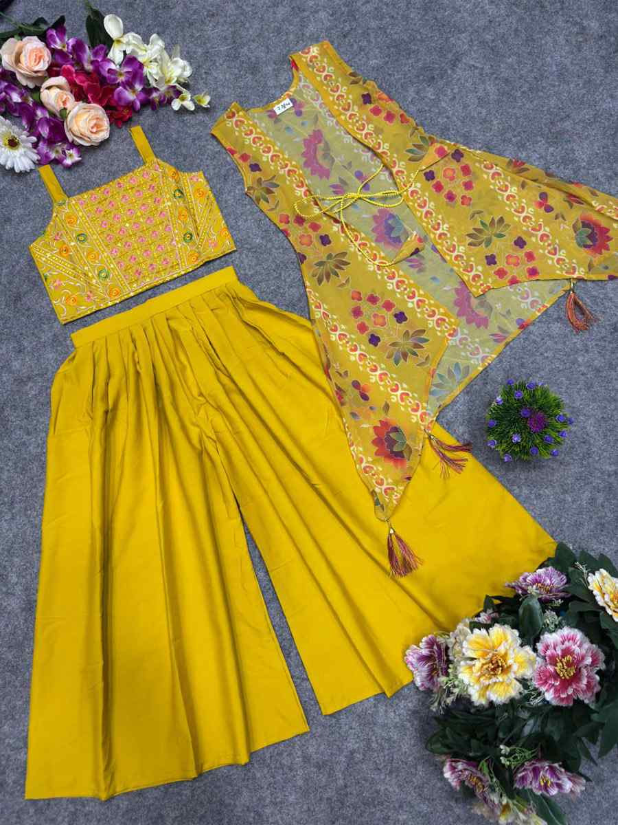 Yellow Heavy Crepe Embroidered Wedding Festival Salwars Girls Wear
