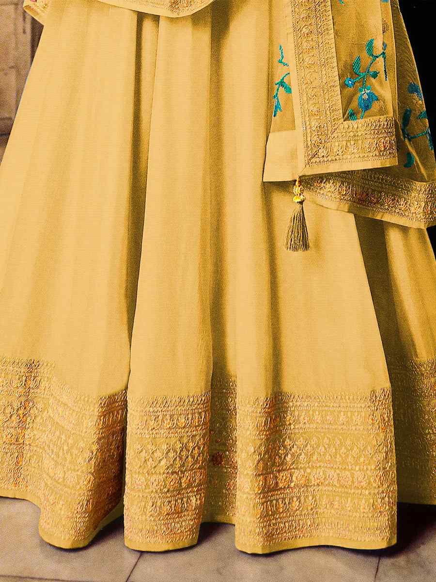 Yellow Heavy Dola Silk Embroidered Wedding Festival Anarkali Salwar Kameez
