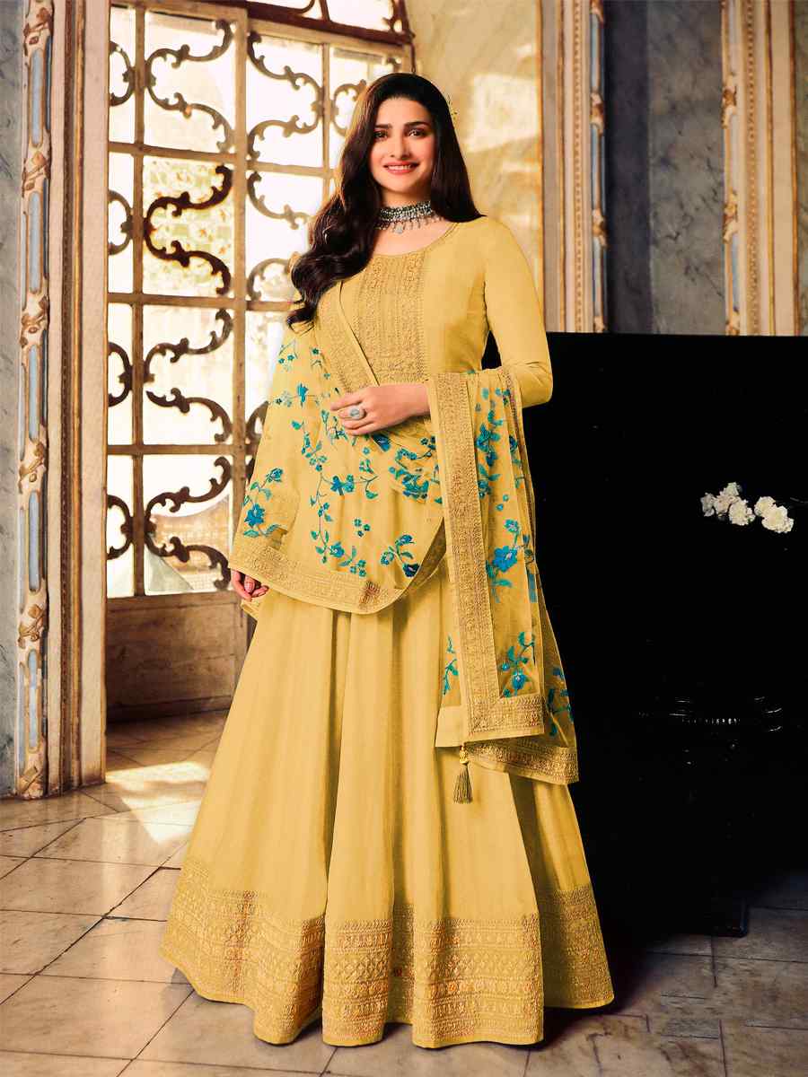 Yellow Heavy Dola Silk Embroidered Wedding Festival Anarkali Salwar Kameez