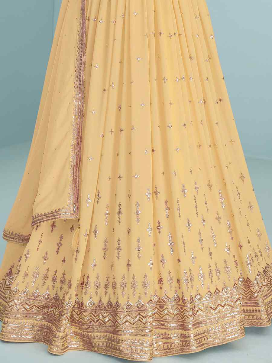Yellow Heavy Faux Georgette Embroidered Festival Wedding Anarkali Salwar Kameez