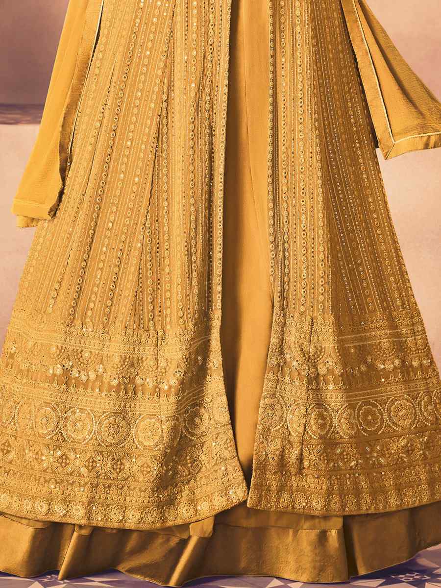 Yellow Heavy Faux Georgette Embroidered Festival Wedding Anarkali Salwar Kameez