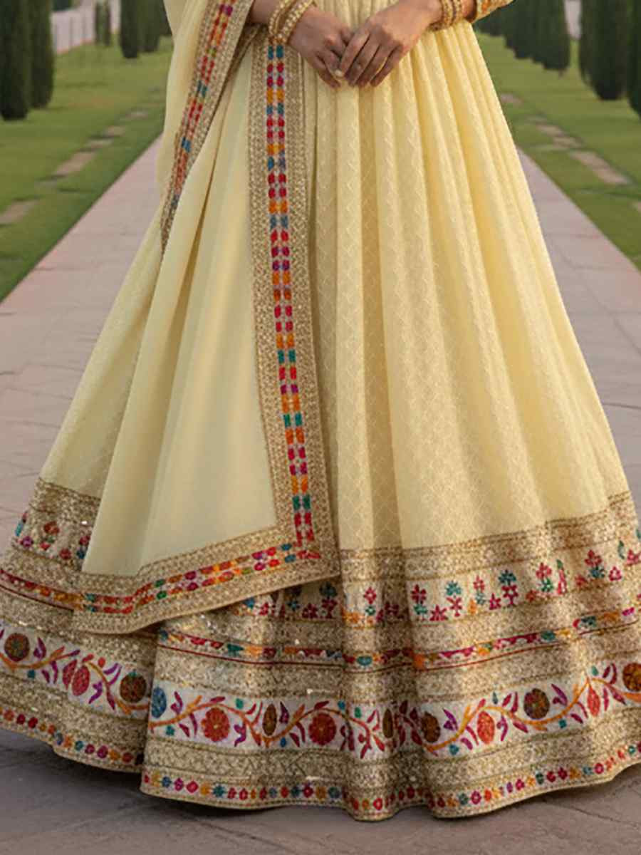 Yellow Heavy Faux Georgette Embroidered Women Wear Festival Casual Wedding Gown Women Wear
