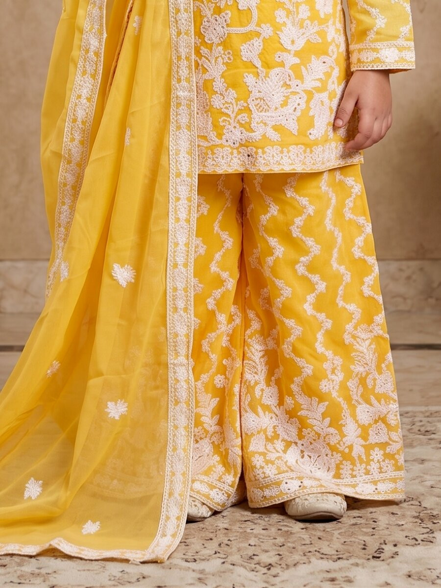 Yellow Heavy fox georgette Embroidered Ethnic Casual Festival Party Wedding Salwars Girls Wear