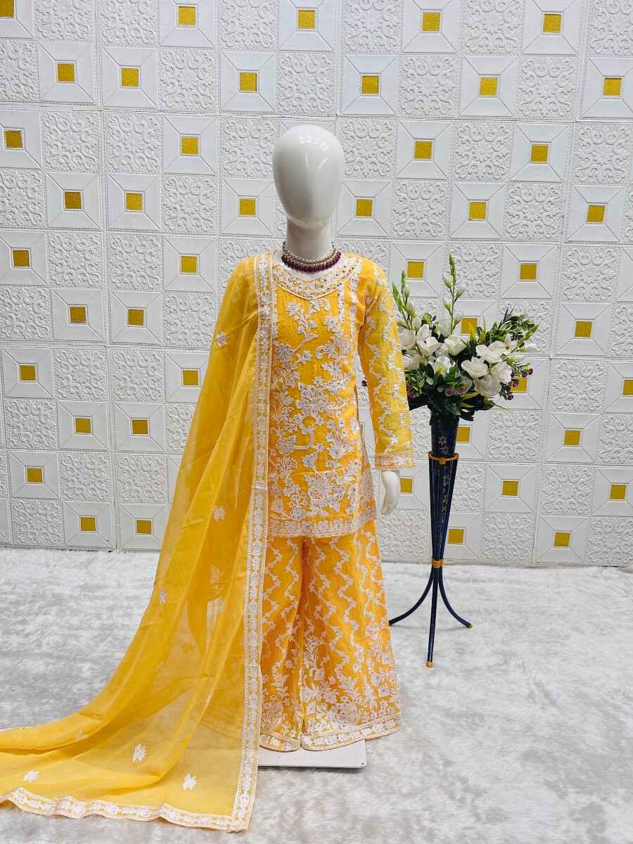 Yellow Heavy fox georgette Embroidered Ethnic Casual Festival Party Wedding Salwars Girls Wear