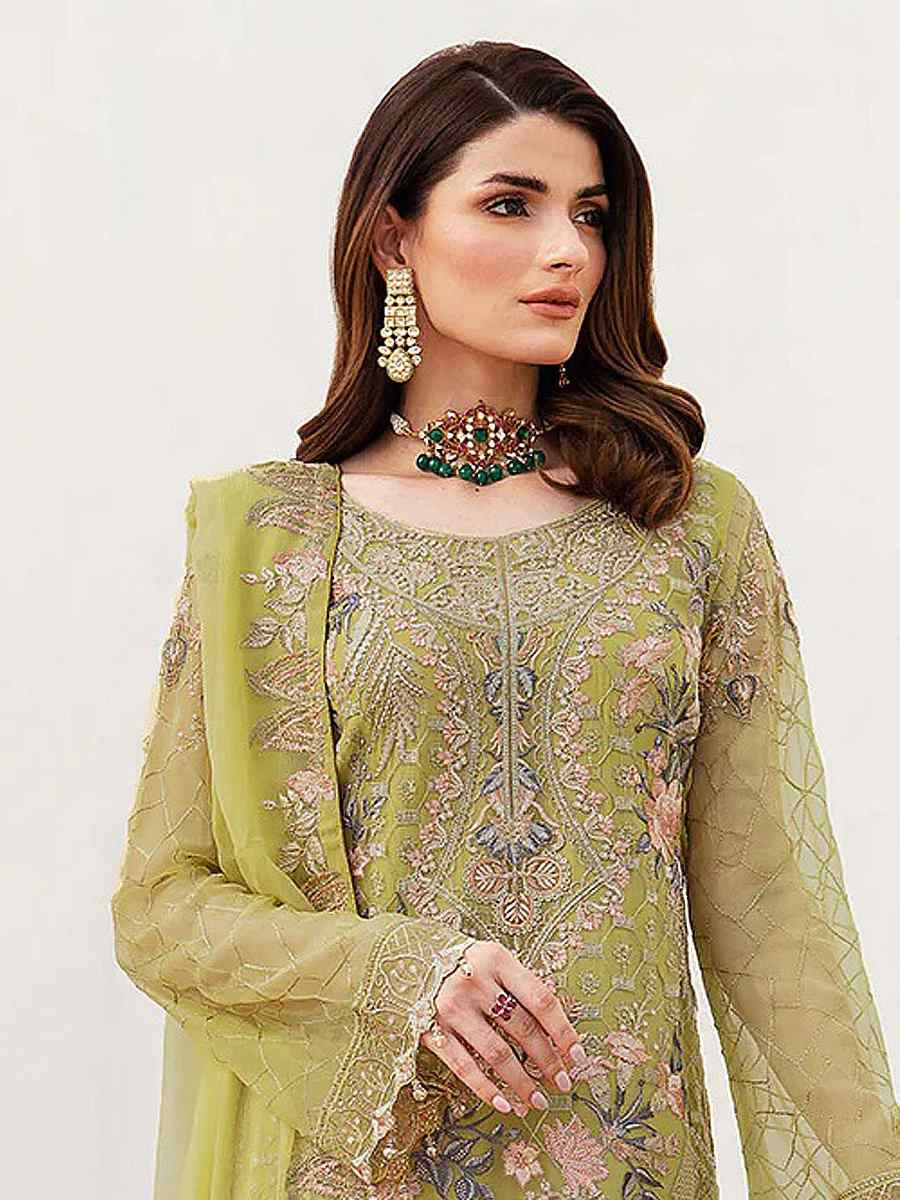 Yellow Heavy Fox Georgette Embroidered Festival Casual Pant Salwar Kameez