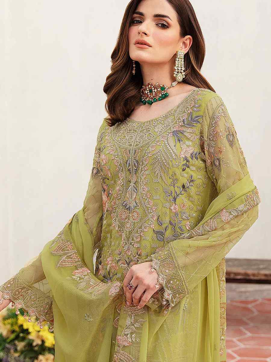 Yellow Heavy Fox Georgette Embroidered Festival Casual Pant Salwar Kameez