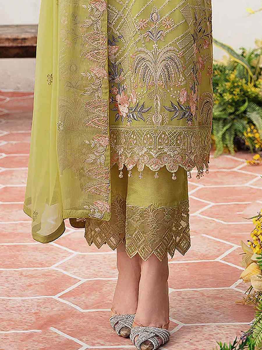 Yellow Heavy Fox Georgette Embroidered Festival Casual Pant Salwar Kameez
