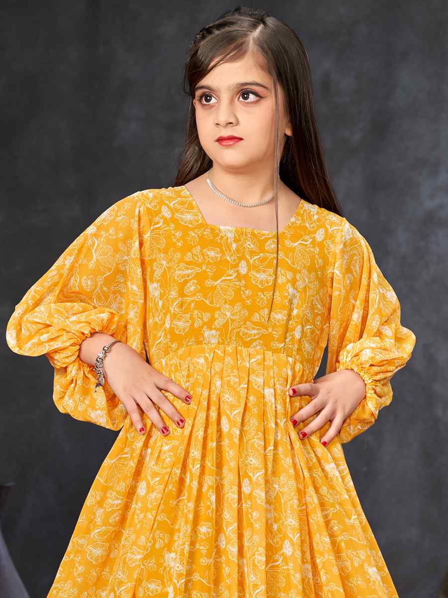 Yellow Heavy Georgette Printed Casual Festival Salwars Girls Wear