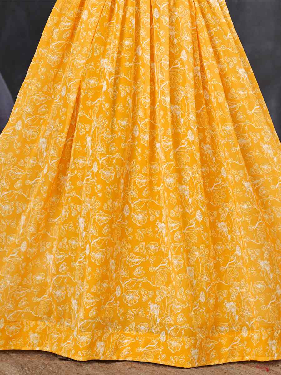 Yellow Heavy Georgette Printed Casual Festival Salwars Girls Wear