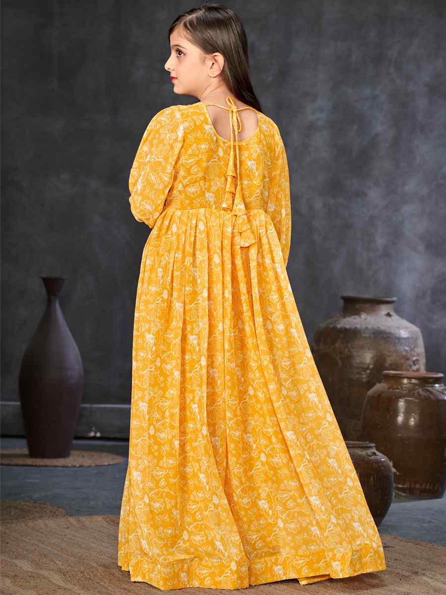 Yellow Heavy Georgette Printed Casual Festival Salwars Girls Wear