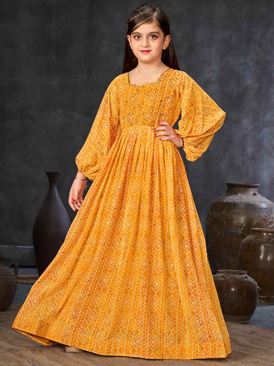 Yellow Heavy Georgette Printed Casual Festival Salwars Girls Wear