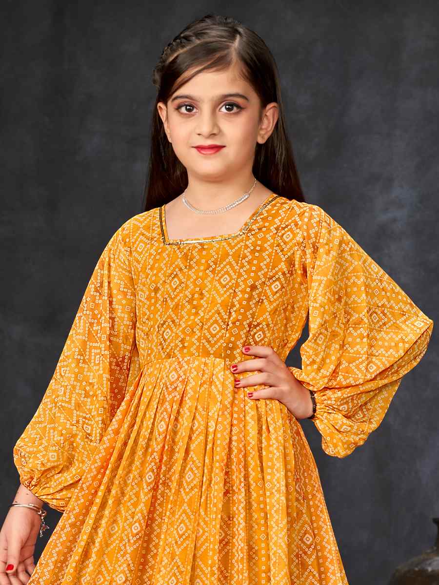 Yellow Heavy Georgette Printed Casual Festival Salwars Girls Wear