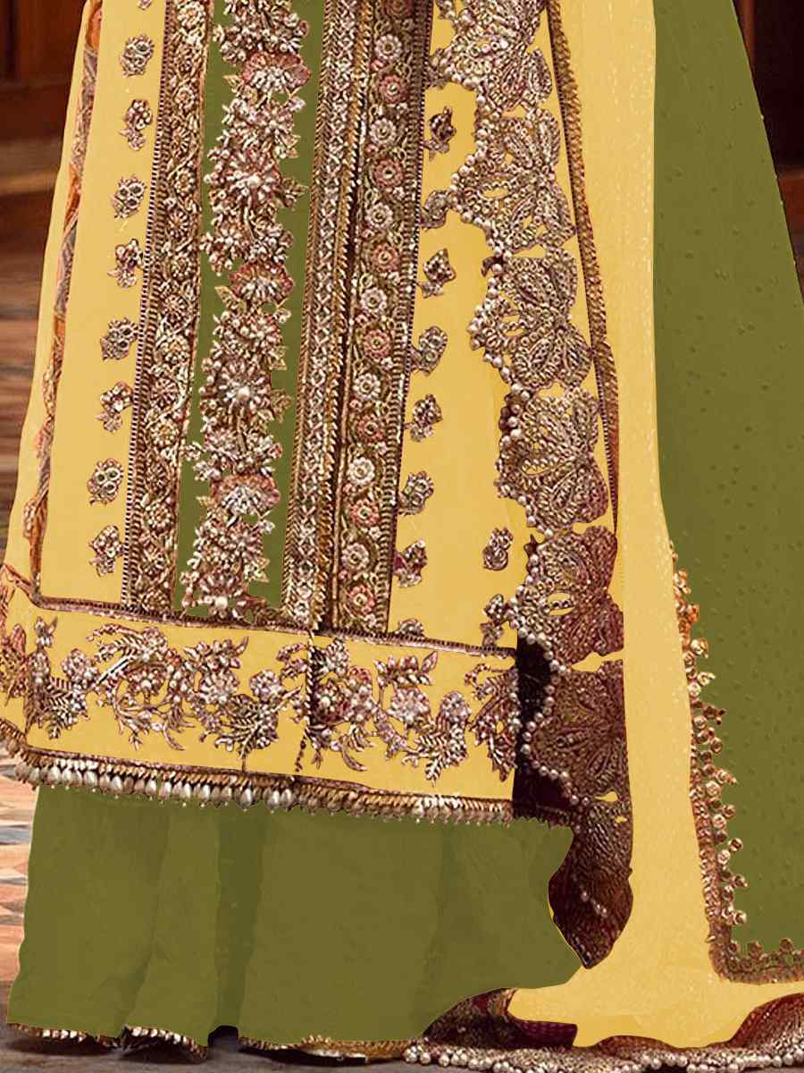 Yellow Heavy Organza Embroidered Festival Wedding Palazzo Pant Salwar Kameez