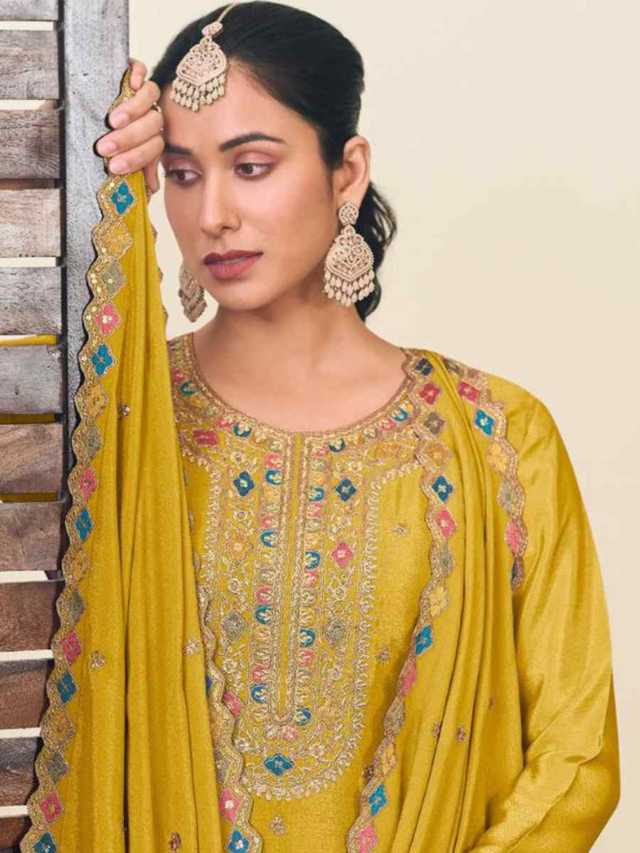 Yellow Heavy Premium Chinon Embroidery Party Wedding Festival Casual Ready Kurti Lehenga Choli