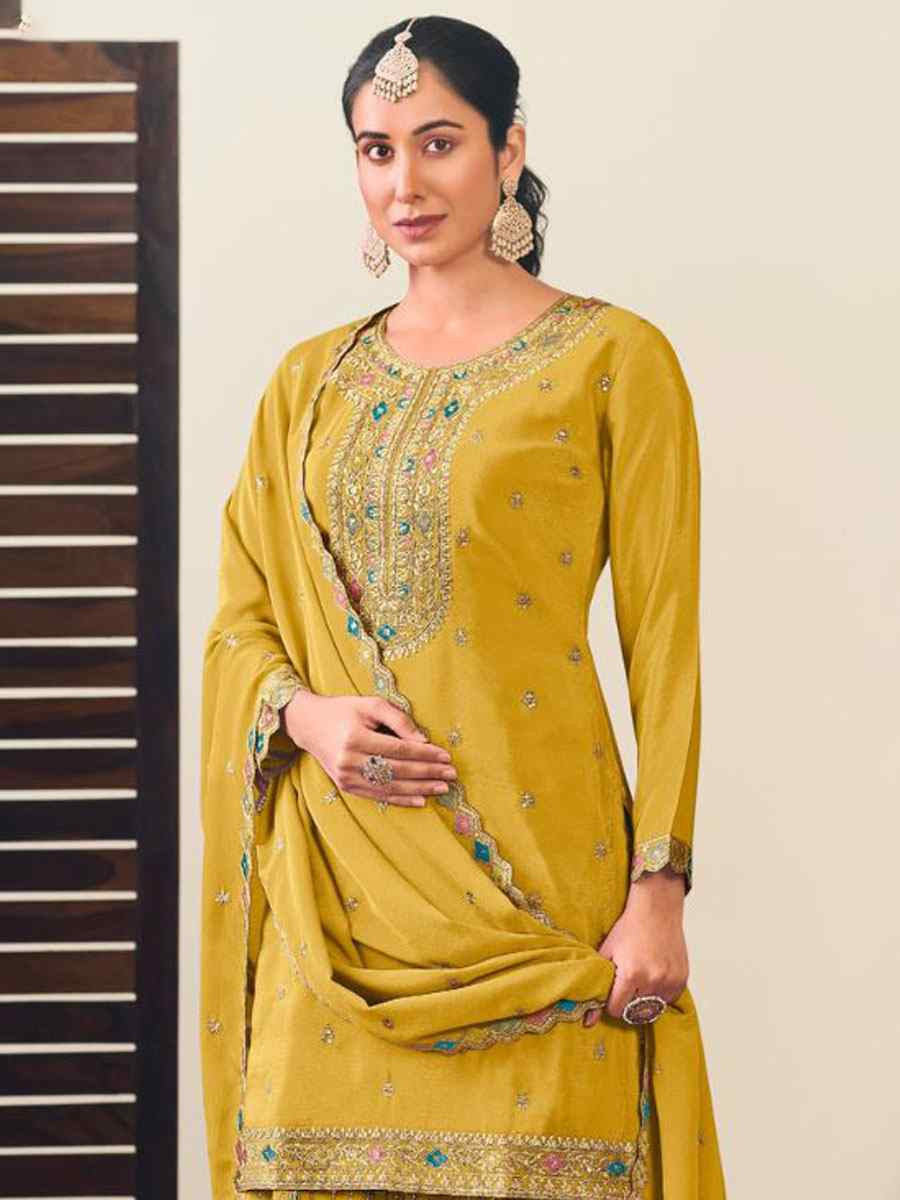 Yellow Heavy Premium Chinon Embroidery Party Wedding Festival Casual Ready Kurti Lehenga Choli