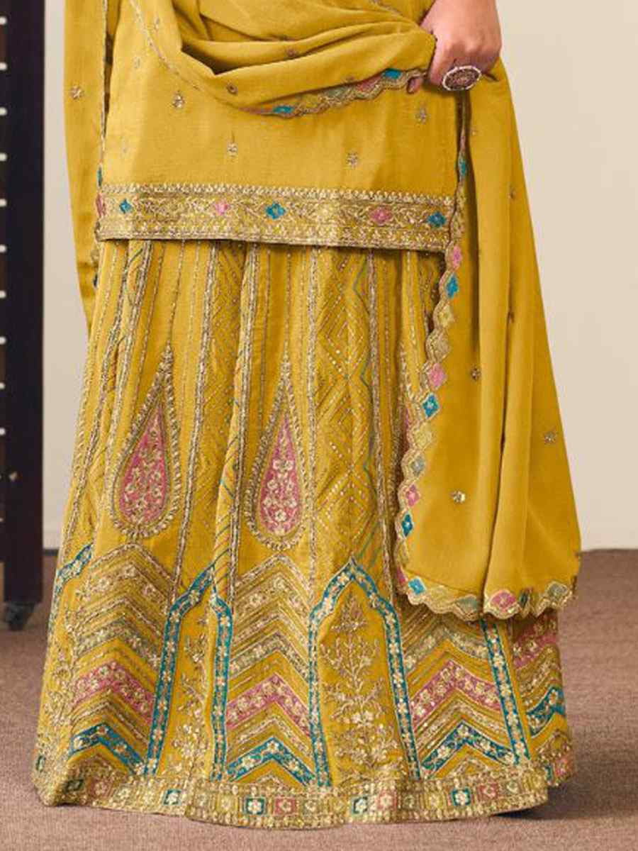 Yellow Heavy Premium Chinon Embroidery Party Wedding Festival Casual Ready Kurti Lehenga Choli