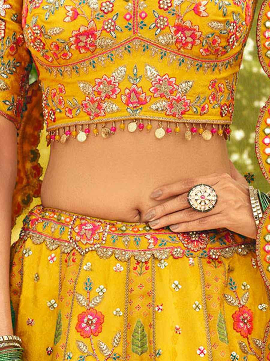 Yellow Heavy Pure Silk Embroidered Wedding Reception Festival Heavy Border Lehenga Choli